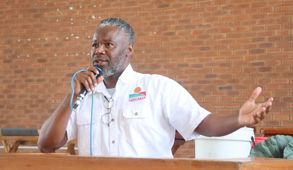 Hendrick Mokoena from Land Bank presents a range of financial solutions available to farmers, including agricultural insurance, blended finance, infrastructure finance, and livestock and crop insurance.